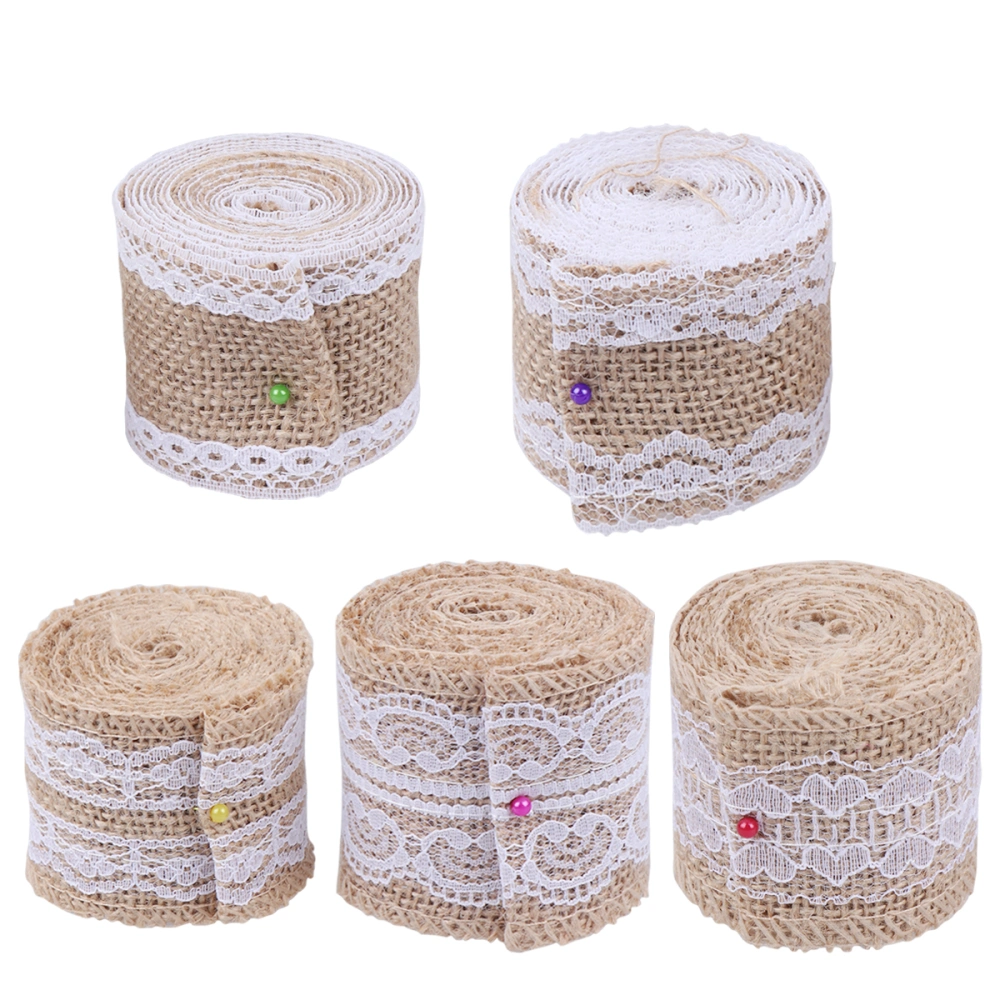 5pcs 2m Natural Burlap Lace Craft Ribbon Roll for DIY Handmade Wedding Favor Lace Linen (Mixed Style)