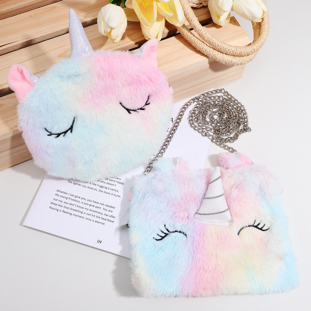 2pcs Furry Unicorn Shoulder Bag Girls Fluffy Crossbody Bag Stuffed Animal Purse