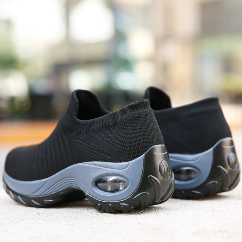 Black Fashion Weaving Running Shoes Breathable Slip-On Casual Sports Shoes Outdoor Activities Shake Sneakers for Women Ladies - Size 39