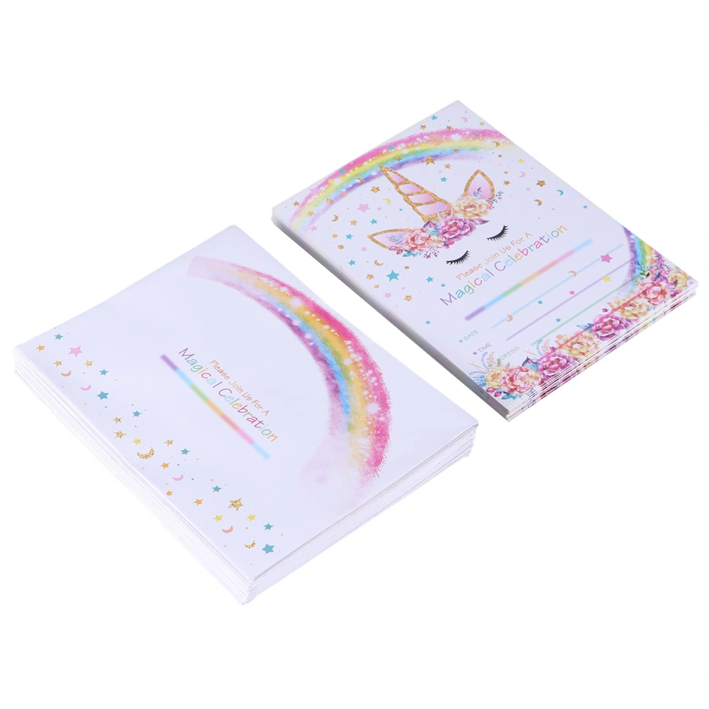 24pcs Unicorn Birthday Invitation Hot Stamping Rainbow Cartoon Party Supplies for Kids Children (Envelope + Card）