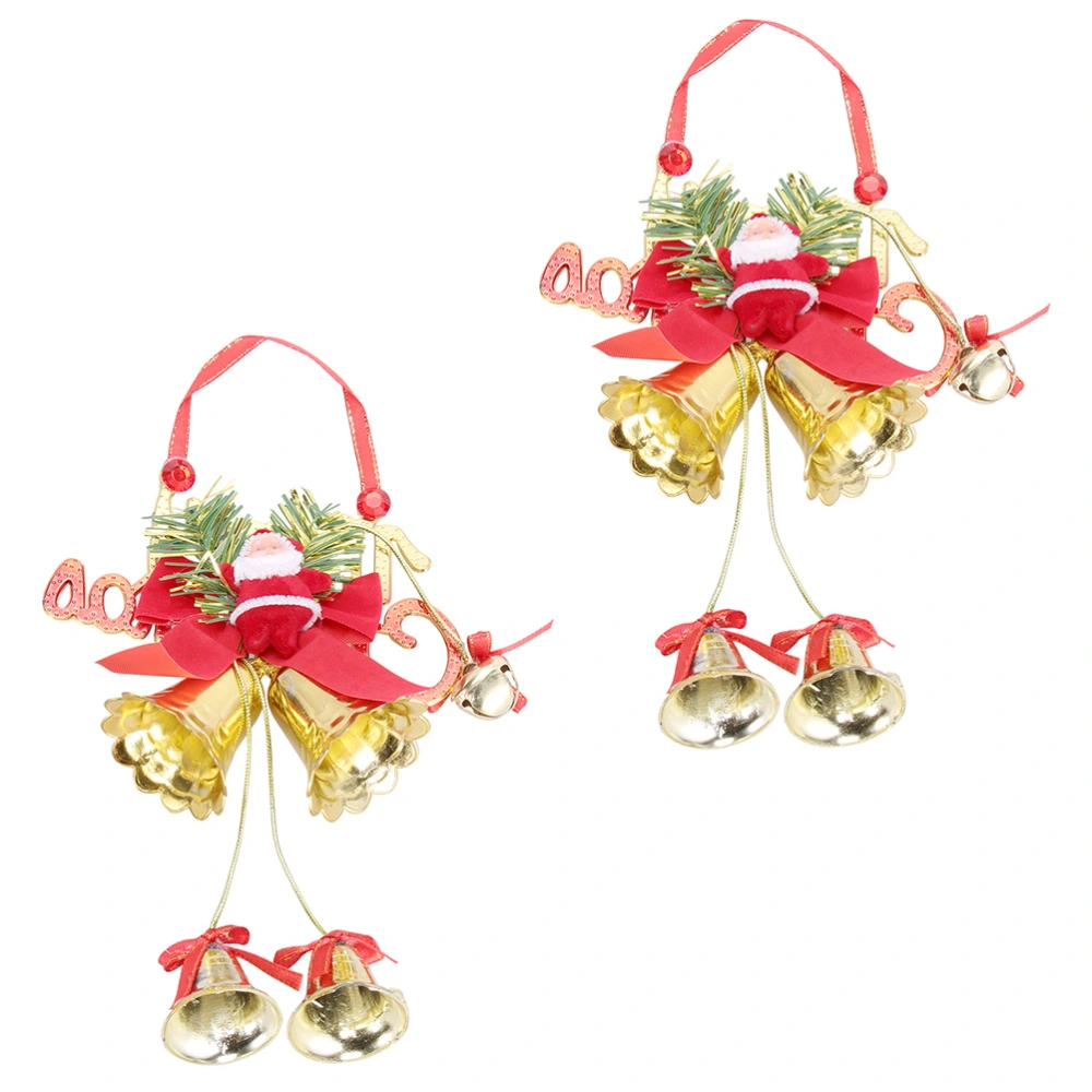 2Pcs Cartoon Santa Bell Hanging Ornament Creative Xmas Tree Decoration Photo Props