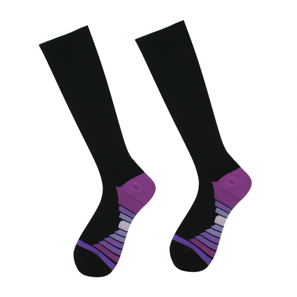 Long Compression Socks Nylon Outdoor Activities Sweat Absorbing Stockings for Marathon Running Athletic-  Size XL (Black and Purple)