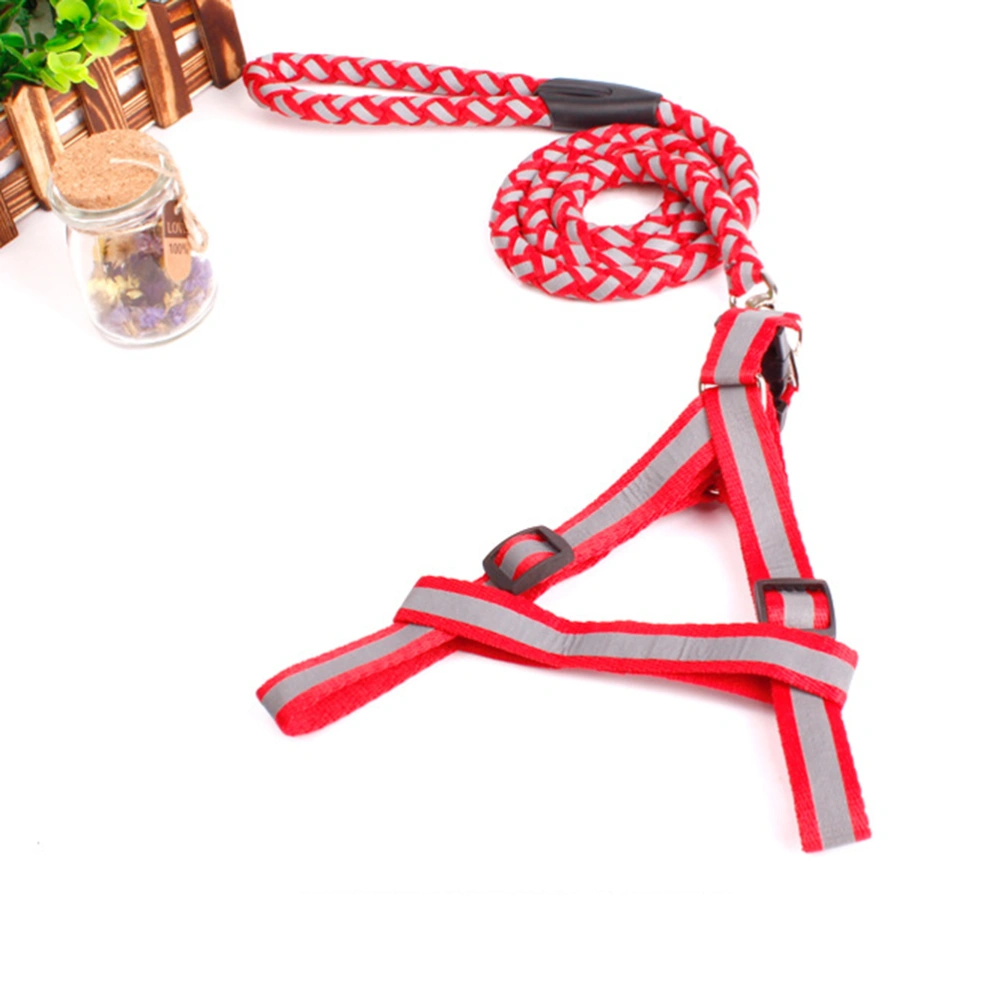 Adjustable Pet Dog Puppy Cat Harness With Leash Reflective Walking Leash 1.5x120cm (Red)