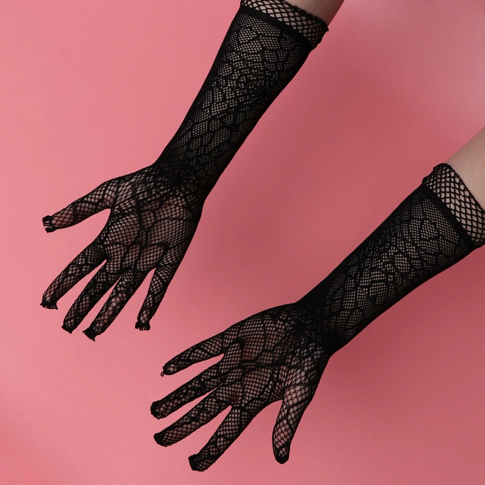 Halloween Party Thin Section Women Lace Long Gloves Performances Gloves Accessories (Black)