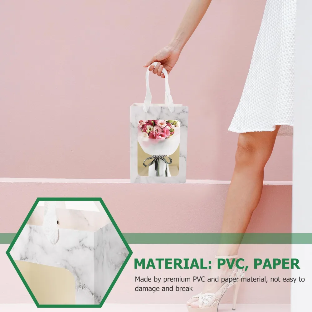 10Pcs Marble Pattern Flower Packaging Bags Transparent Gifts Bags Portable Bags