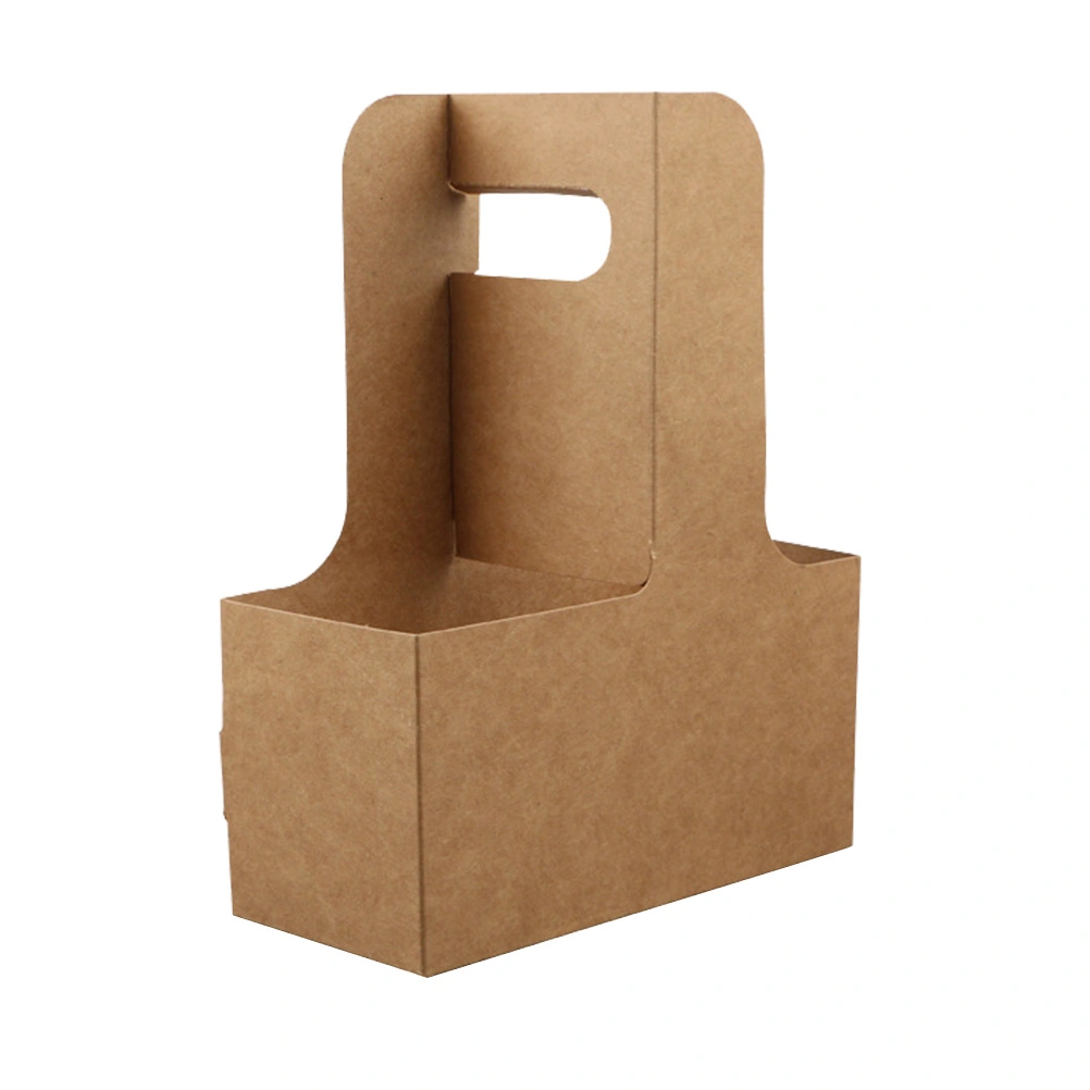 5pcs Disposable Kraft Paper Cup Holder Coffee Drink Tray with Handle
