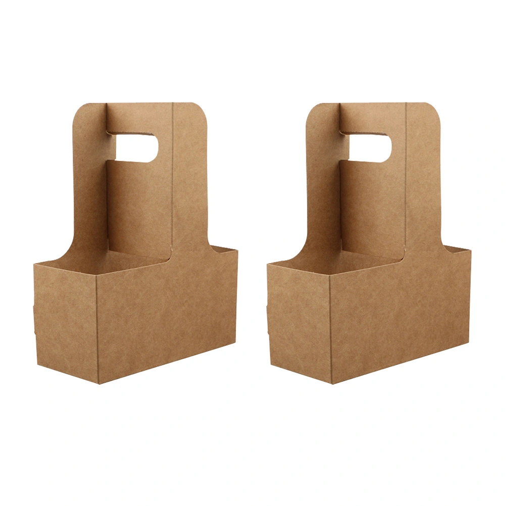 5pcs Disposable Kraft Paper Cup Holder Coffee Drink Tray with Handle