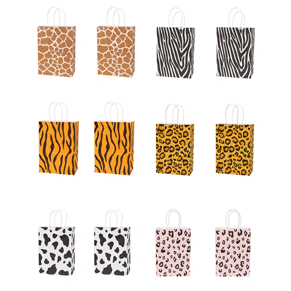 12Pcs Gift Bags Animal Printed Pattern Gift Pouch Portable Paper Tote Bag for Party