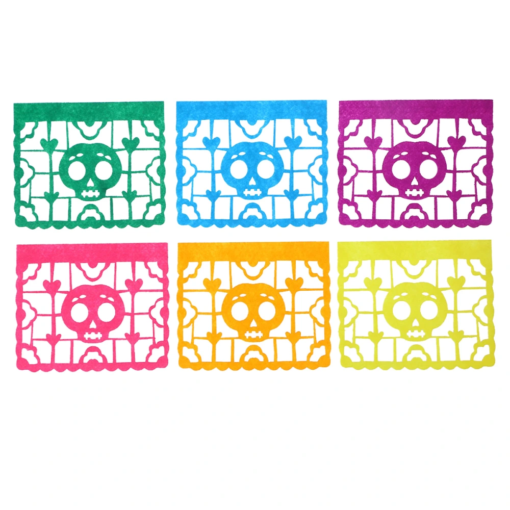 6pcs Festival Mexicano Skull Patter Non-woven Papel Picado 6 Multi-Colored Panels