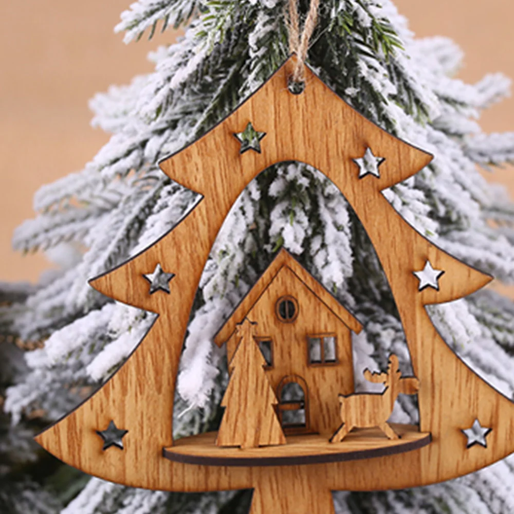 Unique Xmas Wooden Hanging Pendant Lovely Hanging Ornament Xmas Tree Hanging Decor Wood Crafts for Home Party (White Oak Color)