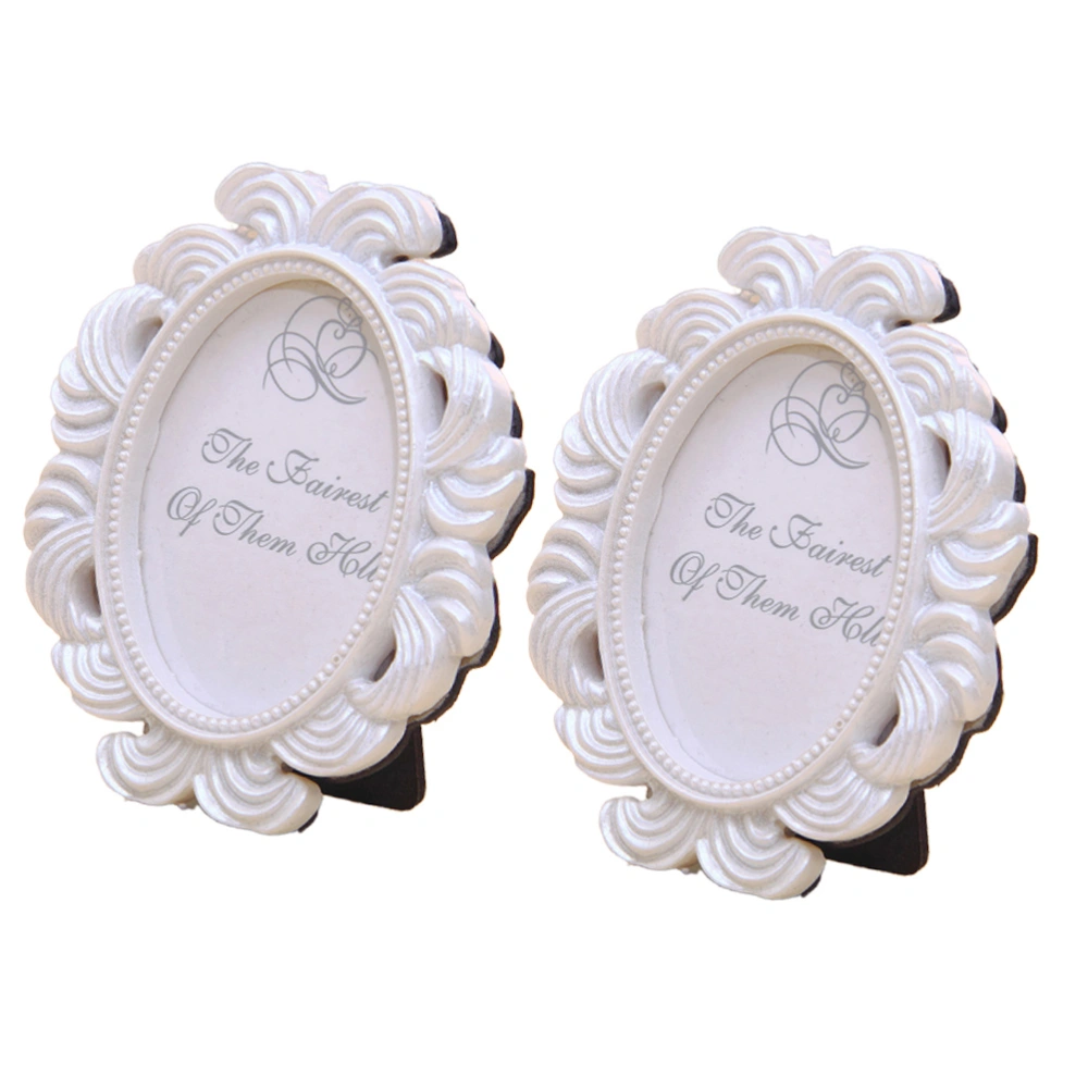 2pcs Oval Shaped Photo Frame Baroque Style Picture Frame Creative Photo Holder Home Desktop Decoration for Bedroom Living Room (White)