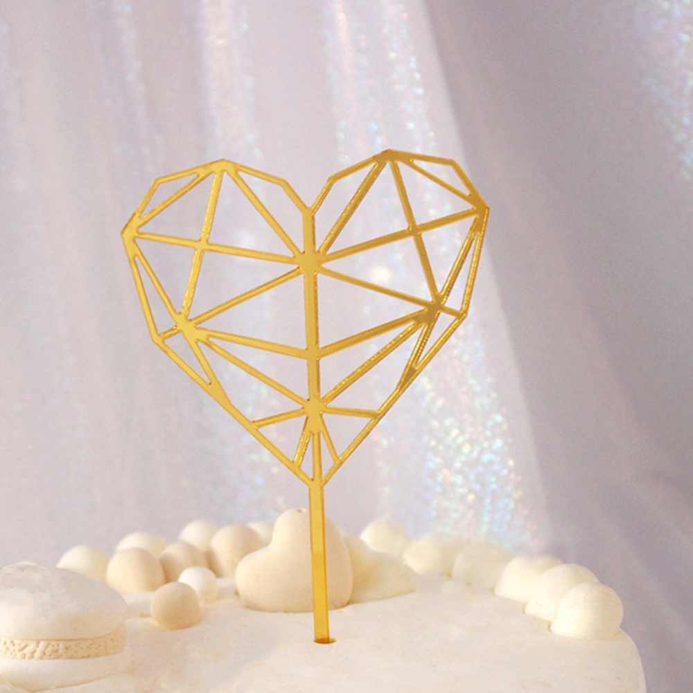 5pcs/Set Valentine's Day Cake Toppers Golden Acrylic Cake Picks Novelty Cupcake Decor Party Supplies for Festival Wedding