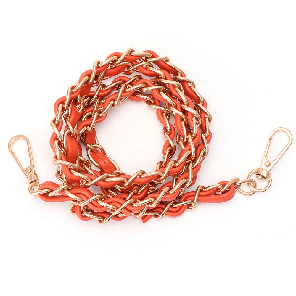 2pcs Retro Replacement Flat Chain Strap Fashion DIY Handbag Metal Chains Accessories with Buckles PU Leather Braided Chain Shoulder Strap(Orange)