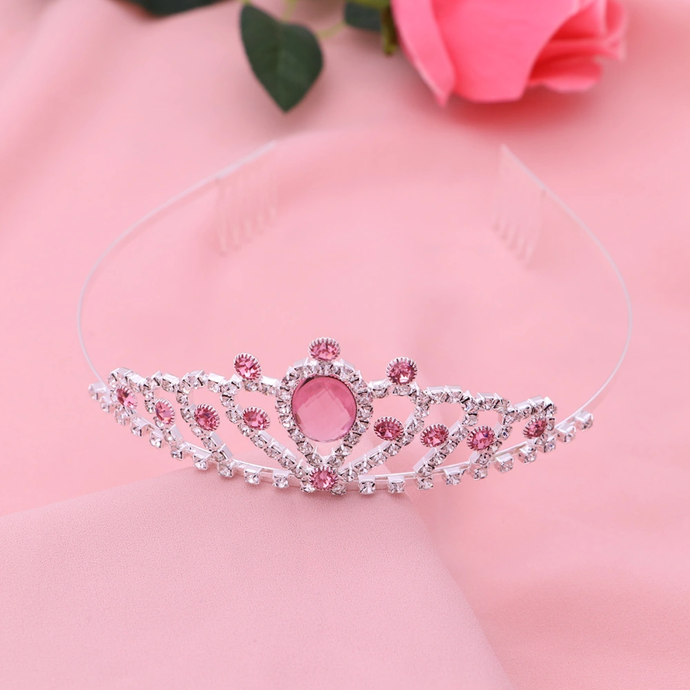 Children Girls Hearts Crown Tiara Crystal Headband Crowns Birthday Party Hair Accessories (Pink)