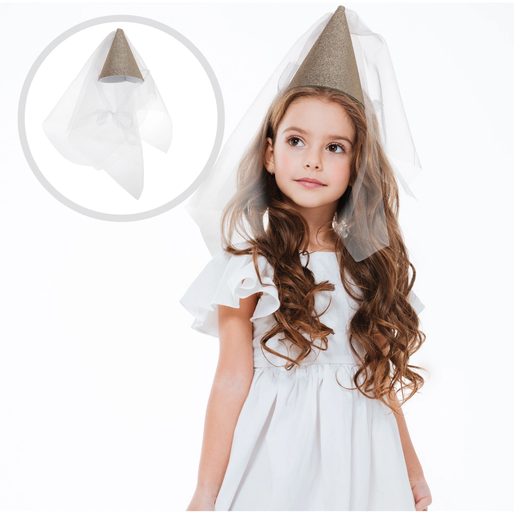 Birthday Party Cone Hat Decorative Sequins Cone Hat Photo Prop with Tulle for Girl