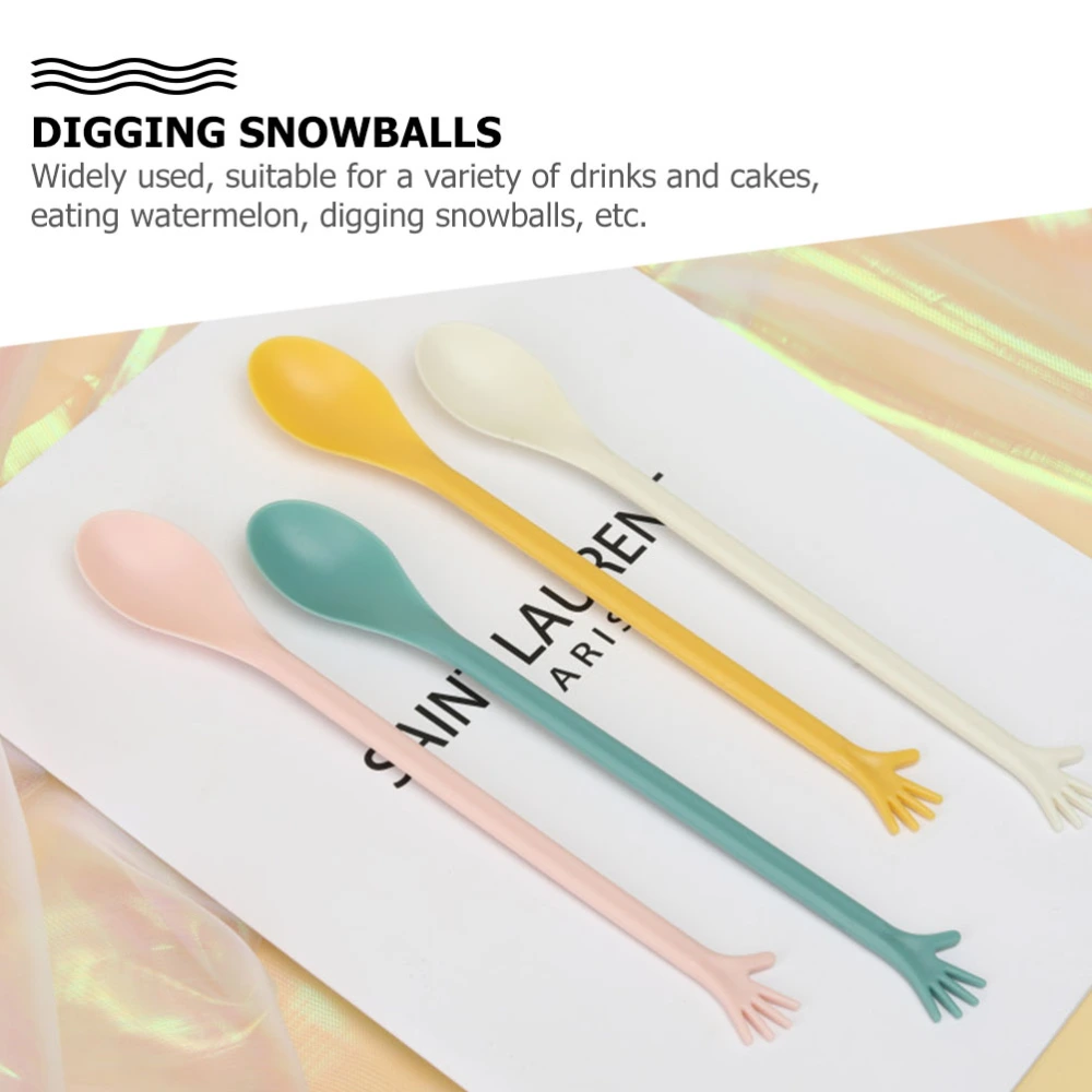 4pcs Palm Shaped Dessert Spoons Coffee Spoons Stirring Spoons (Random Color)