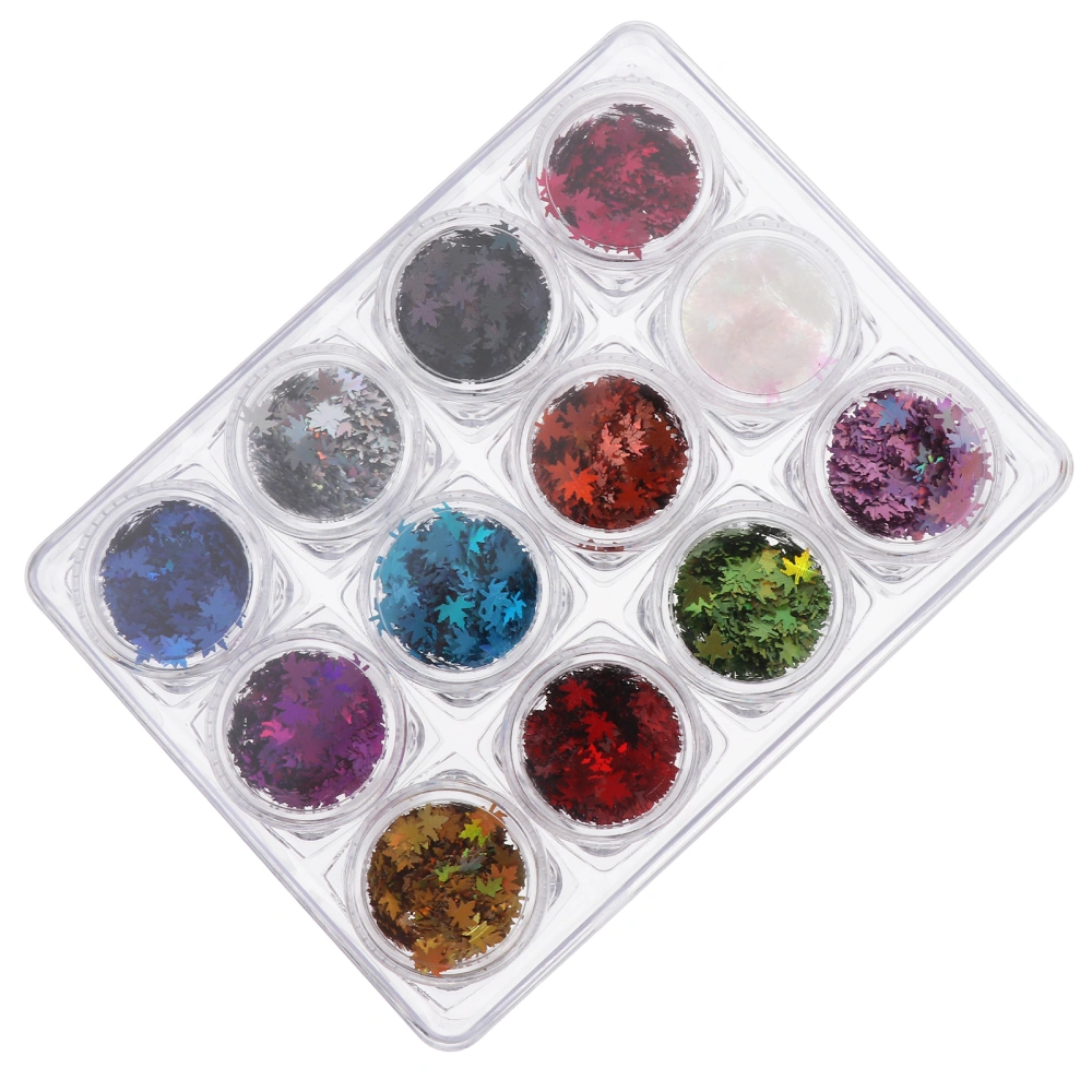 12 Boxes 12 Colors Manicure Glitter Sequin Nail Sticker Maple Leaf Sequins