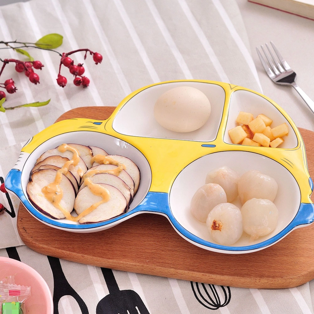 1PC Children Separating Plate Creative Car Dinner Plate Ceramic Food Fruits Tray Home Kids Tableware (with Random Color Spoon and Fork)