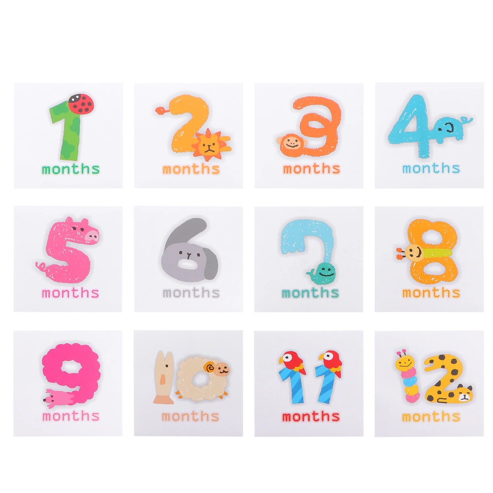 1 Set Animal Shape Number Baby Month Sticker First Year Growth Monthly Stickers