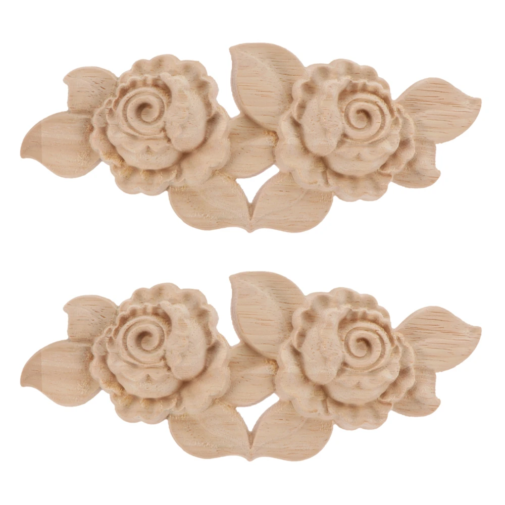 2 Pcs Wooden Carving Rose Furniture Decor Delicate Wood Carved Onlay Applique Decor