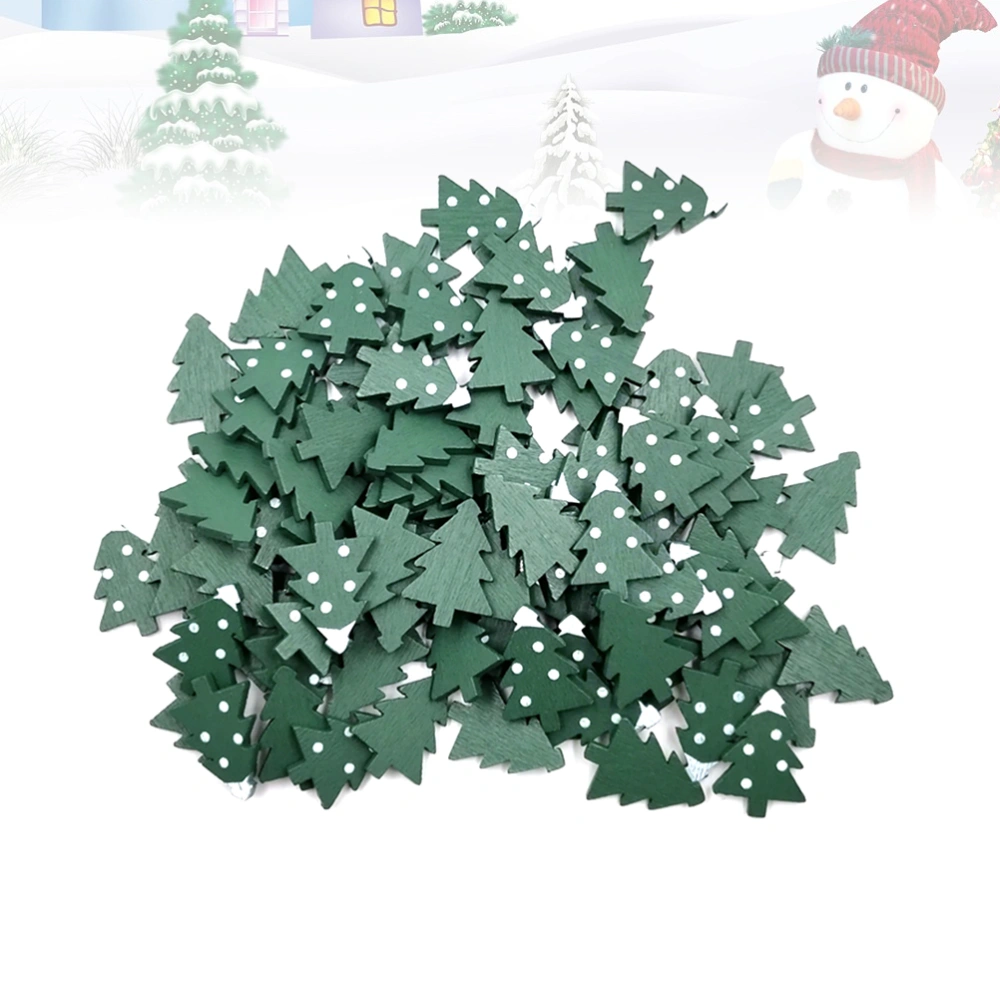 100Pcs Christmas Wooden Slices Ornaments Green Christmas Tree Shaped Wood Chips DIY Wooden Manual Decoration