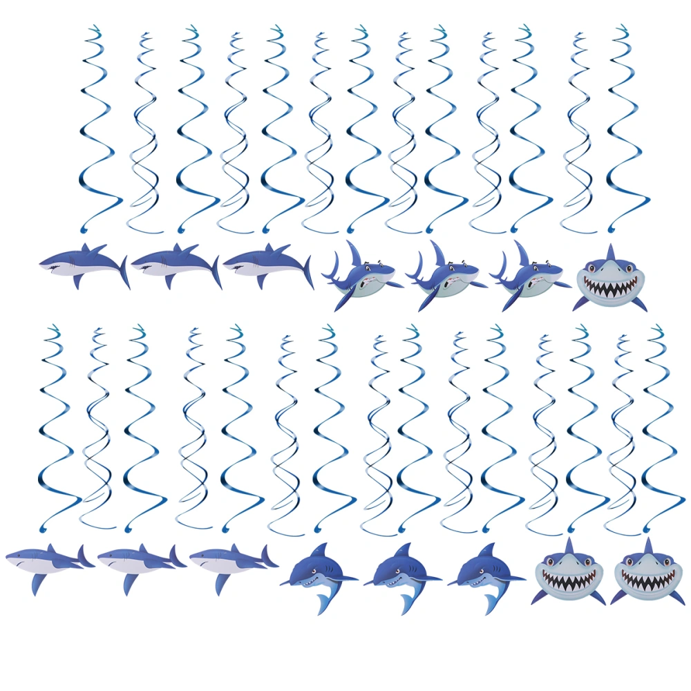 30PCS Ocean Themed Happy Birthday Spiral Shark Decor Hanging Swirl Set Party Supplies for Gathering Kid Birthday Party