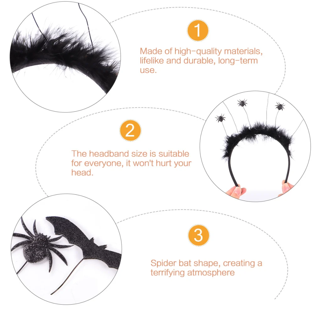 2Pcs Halloween Headbands Feather Spider Hairband Party Decor for Costume Party