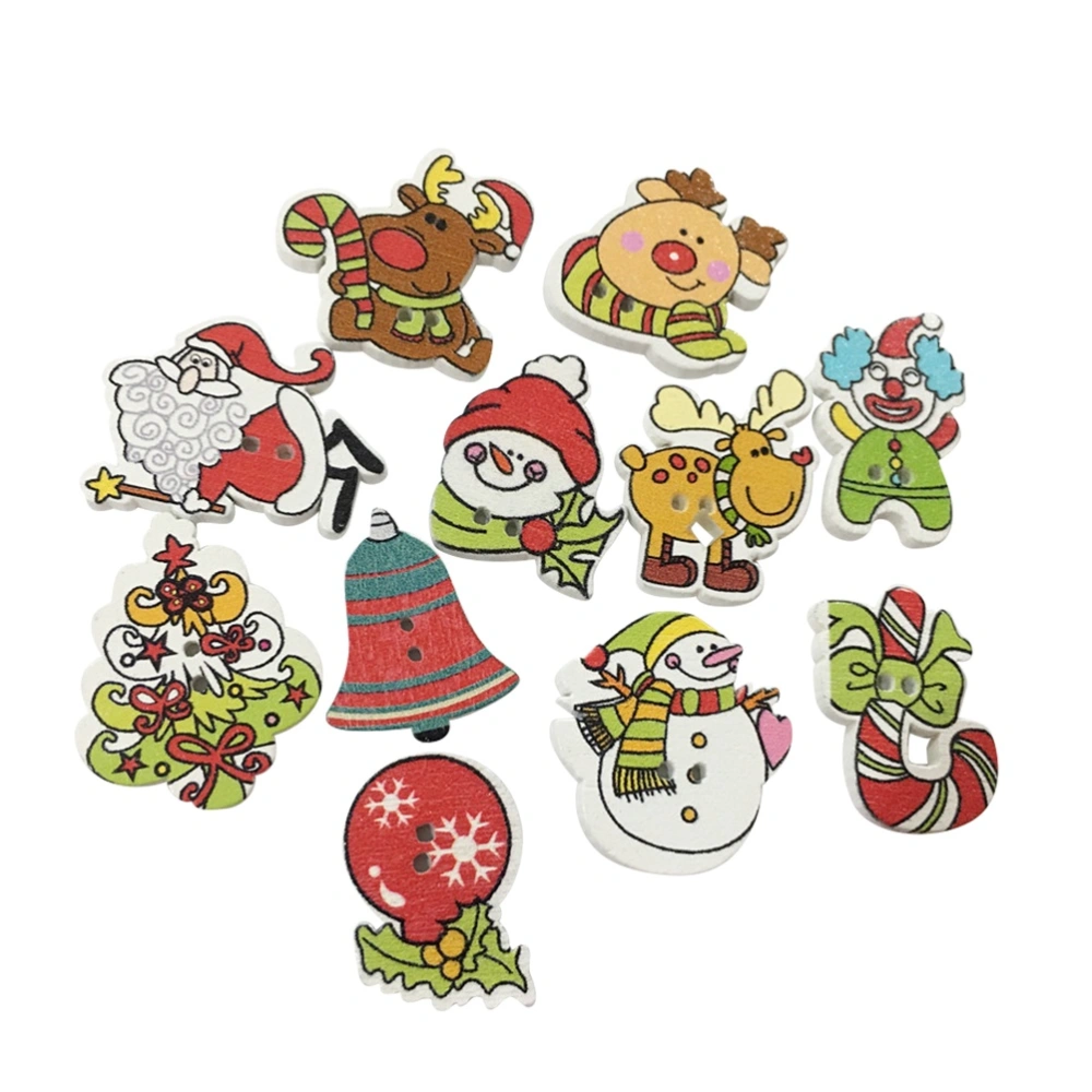 100 Pcs 2.5cm Wood Buttons Mixed Christmas Tree Elk Snowman Santa Claus Bell 2 Holes DIY Wood Wooden Buttons Embellishments for Christmas Clothes Crafts