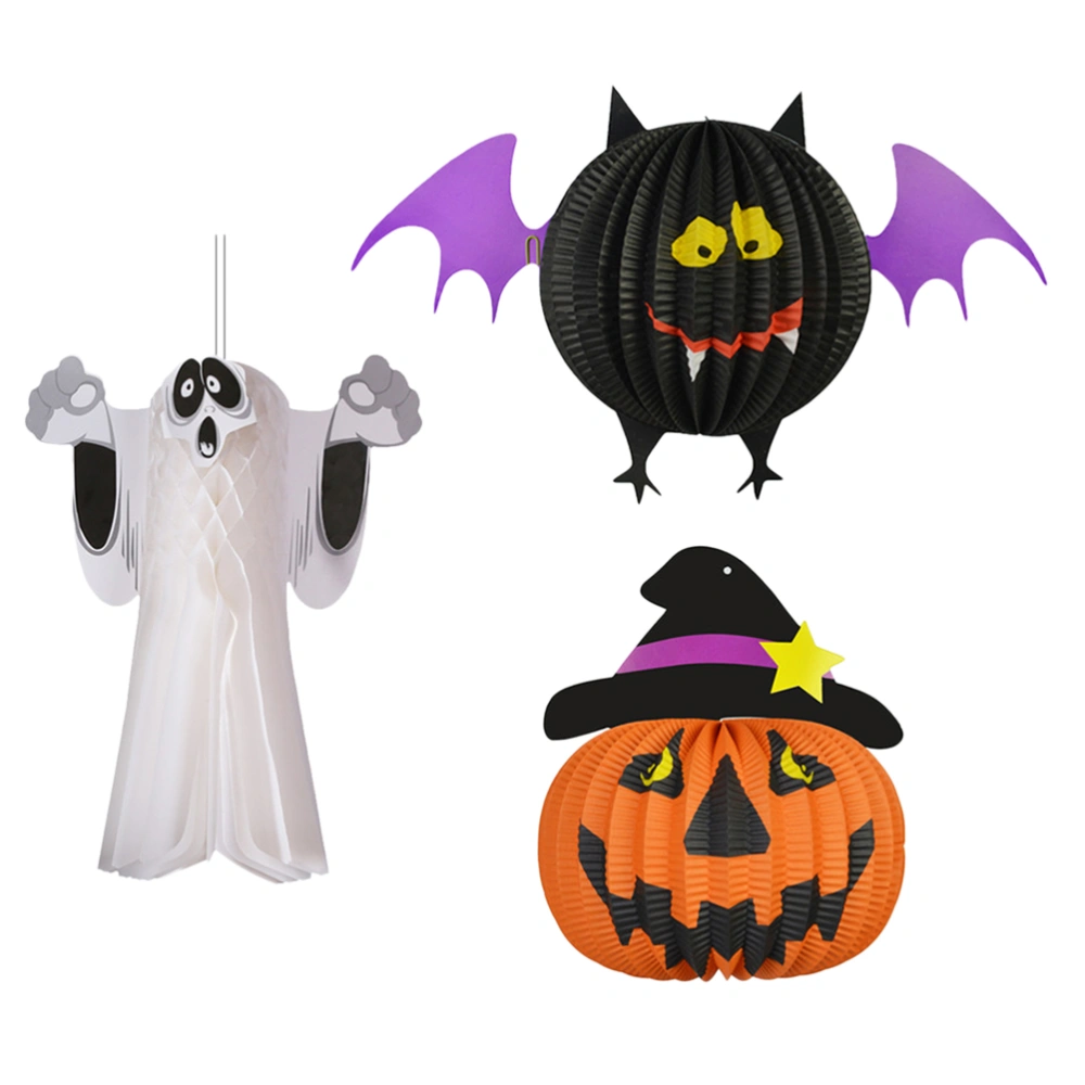 3 PCs Halloween Honey Ball Hanging Pendants Ghost Bat Pumpkin Haunted House Decoration for Home Lawn Tree Window