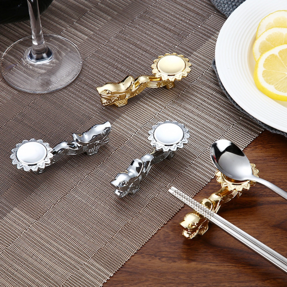 Zinc Alloy Chopstick Rest Spoon Holder Dragon Head Chopsticks Rack (Golden + Silver)