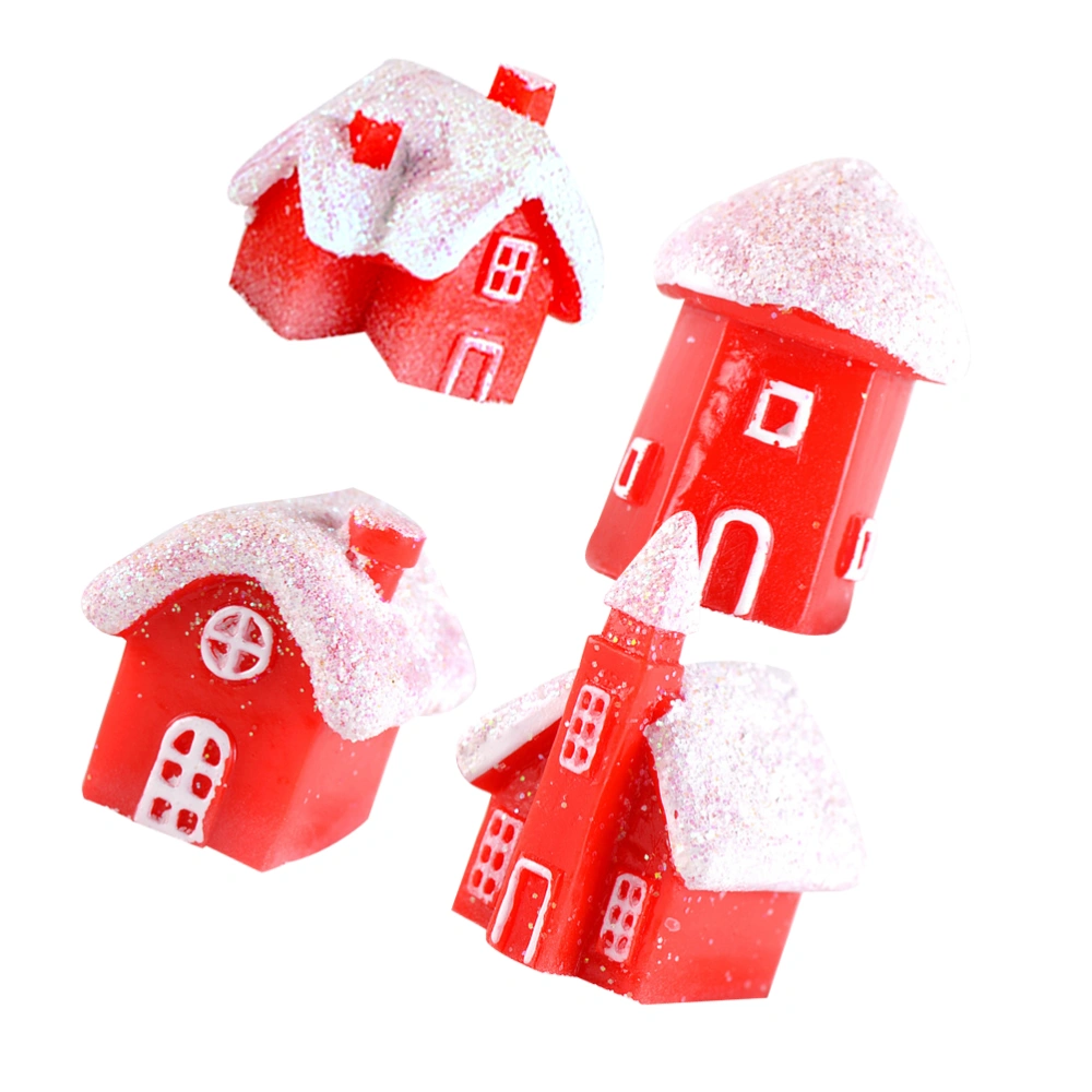 4pcs Adorable Christmas Desktop Ornament Lovly House Shape Table Adornment Xmas Party Desktop Decor for Home Living Room (Random Style)