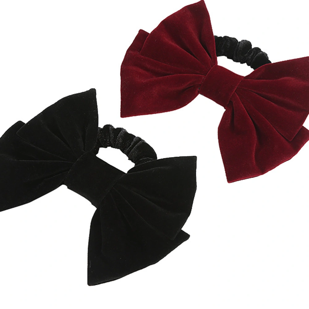 2Pcs Big Bowknot Shaped Hair Ties Hair Rings Women Hair Circles (Wine Red, Black)