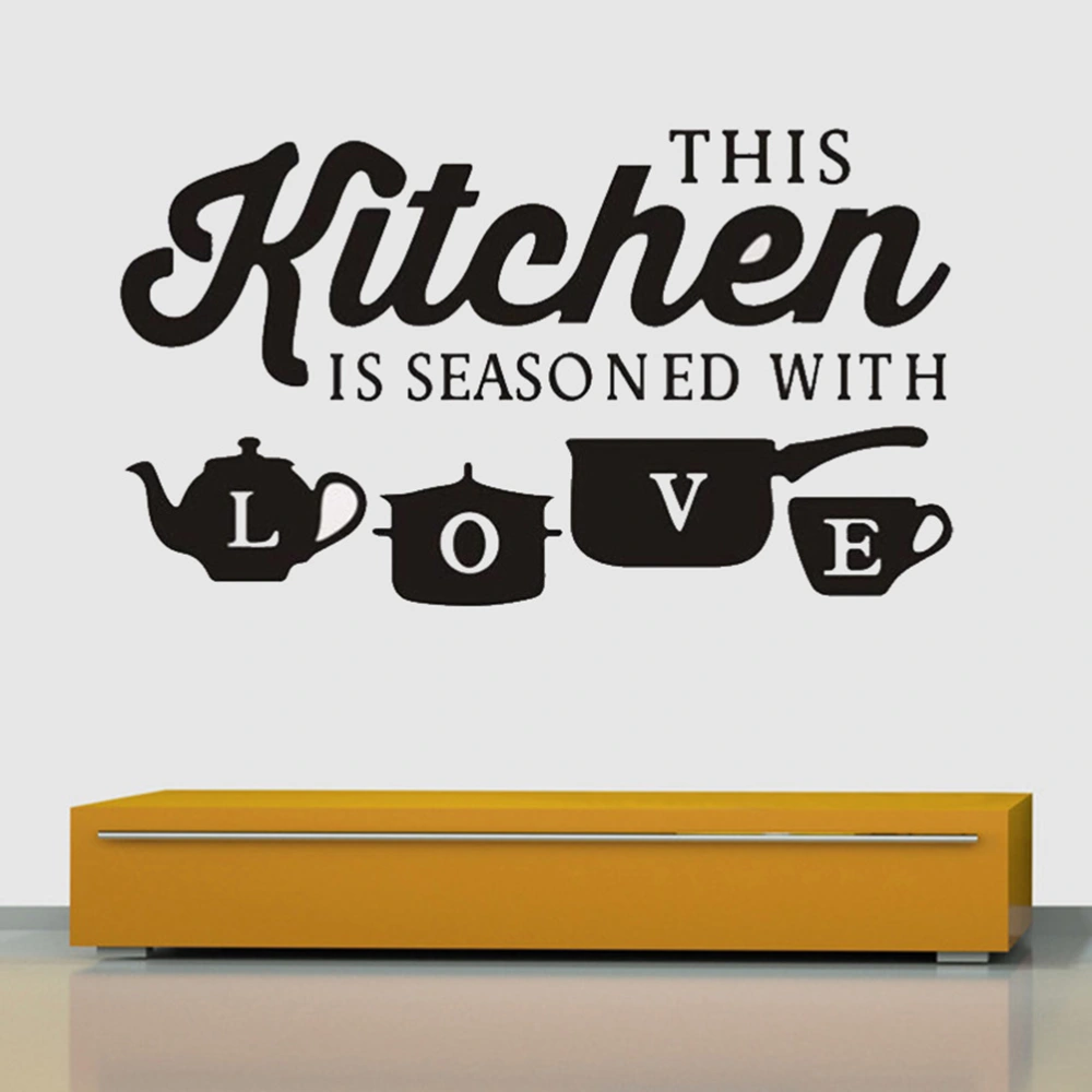 Wall Stickers Removable Art Murals Wall Decals for Kitchen and Living Room (THIS Kitchen IS SEASONED WITH LOVE,Black)