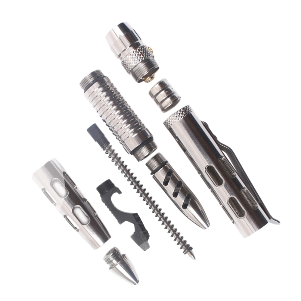 Stainless Steel Self Defense Tactical Pen EDC Survival Tool Multi Function LED Lighting Equipment(Silver)