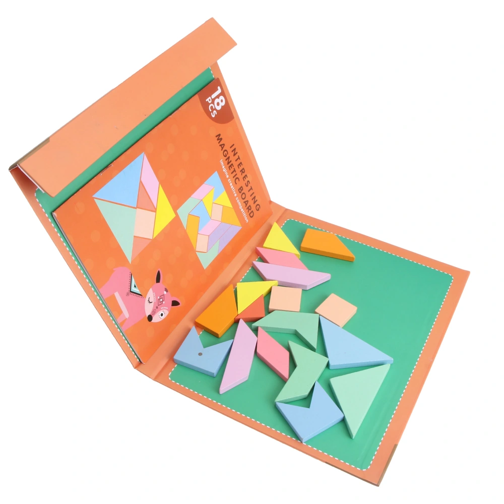 1 Set Magnetic Tangram Puzzle DIY Wooden Tangram Jigsaws Educational Toy for Home Preschool Toddlers Children (Orange)