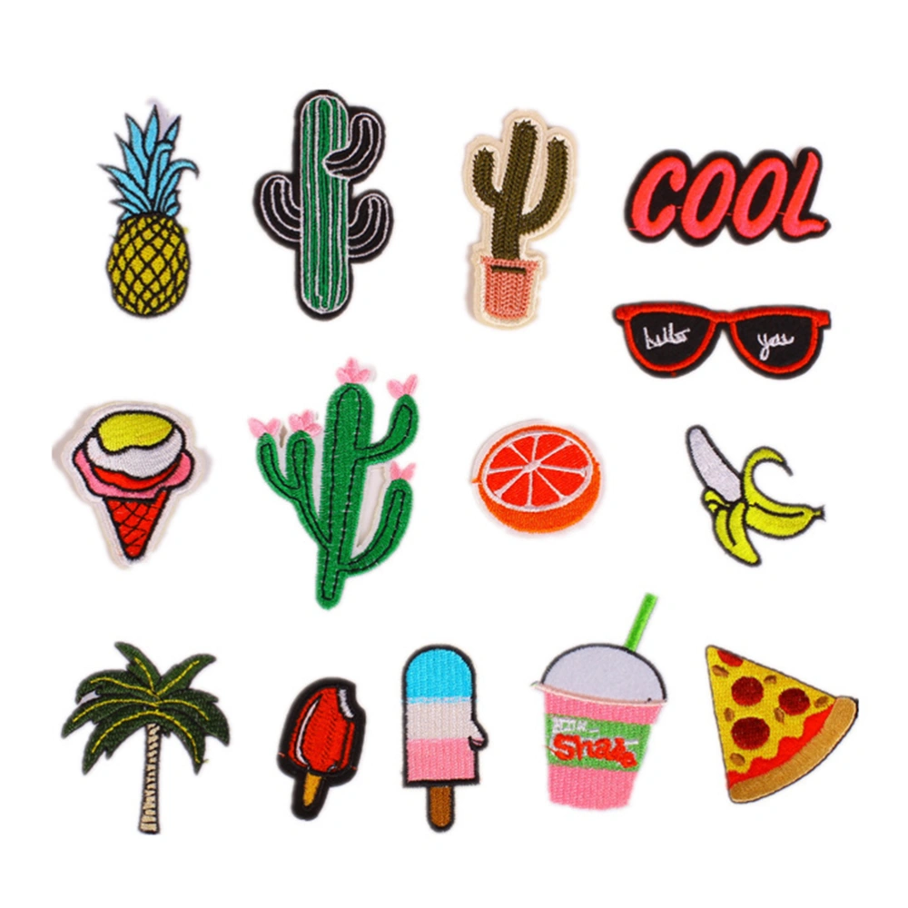 14pcs Patches Stickers DIY Clothing Patches Cartoon Cactus Fruit Patches for T-shirt Jeans Skirt Vests Scarf Hats Bags Decor