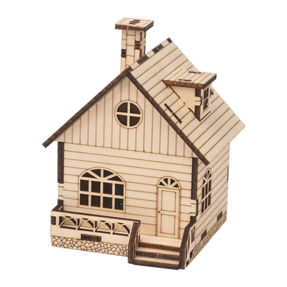 1pc Wooden Music Box House Shape Music Box Assembled Hand Music Box Household Decoration for Home (Wood Color)