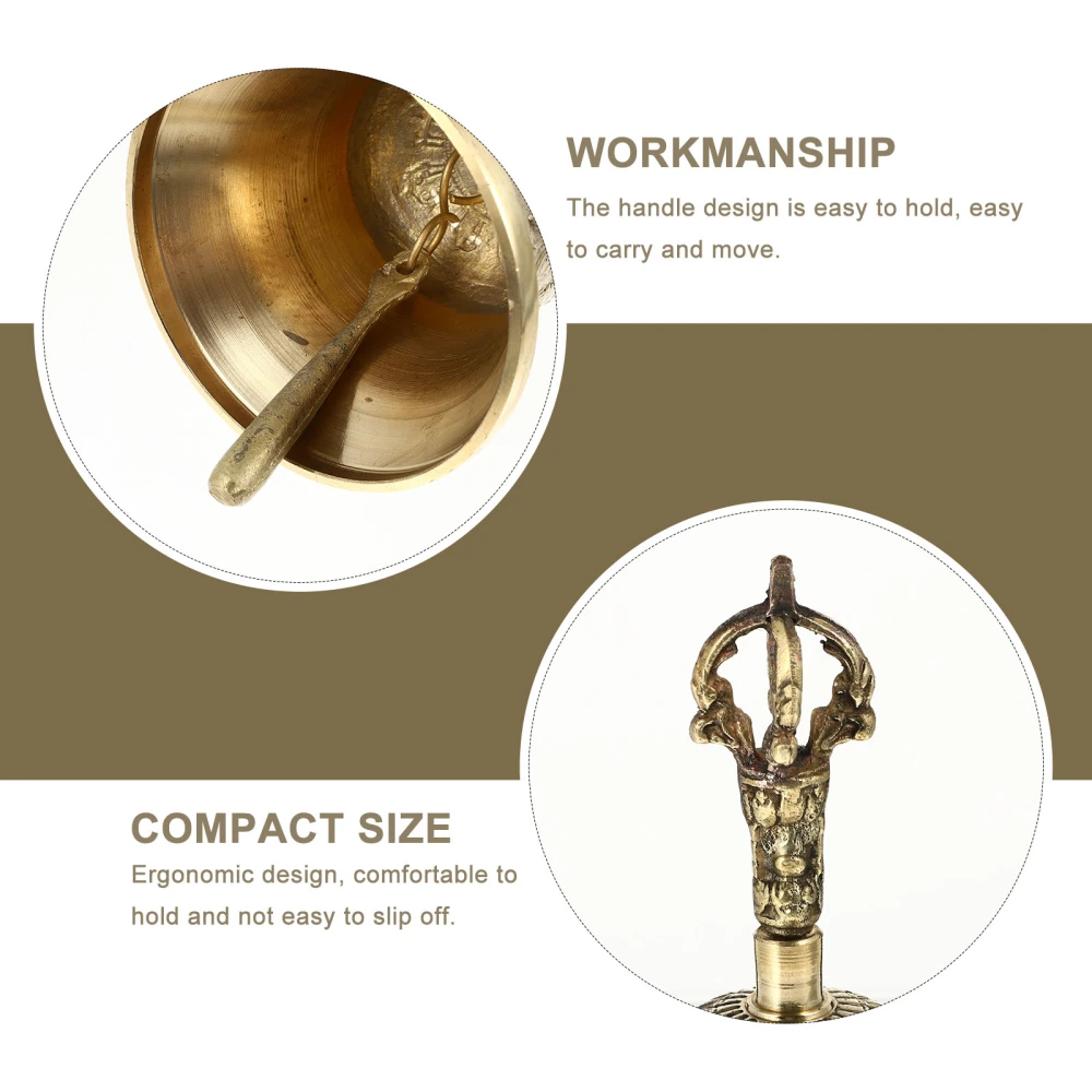 1 Set Portable Copper Handbell Buddha Bell for Ancestral Hall Buddhism Supply