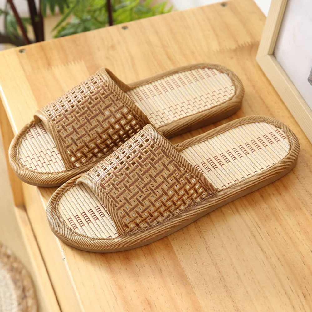 1 Pair Rattan Woven Slippers Summer Cool Sandals Couple Home Slippers Apricot
