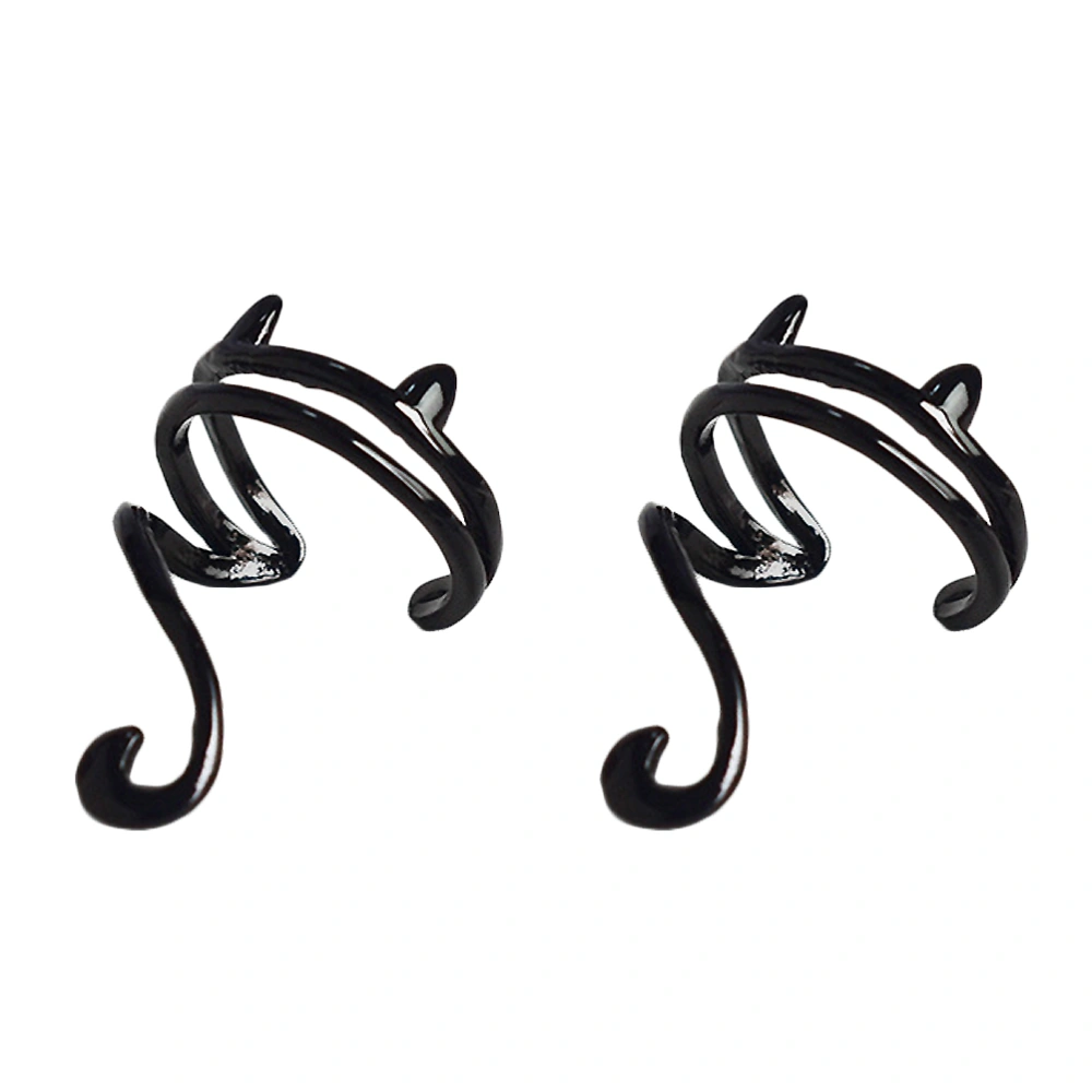 1 Pair of Hollow-out Ear Clips S925 Silver Earrings Cat Tail Shaped Ear Jewelry Women Earrings Black