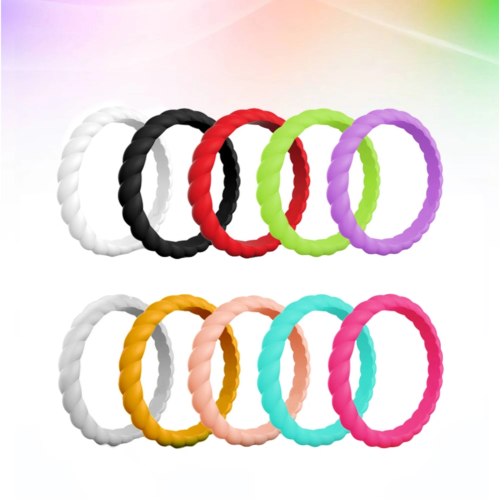 10pcs Mixed Colors Fashion 3mm Thin Braided Silicone Ring Wedding Rings Sports Hypoallergenic Flexible Woven Rubber Finger Ring for Women