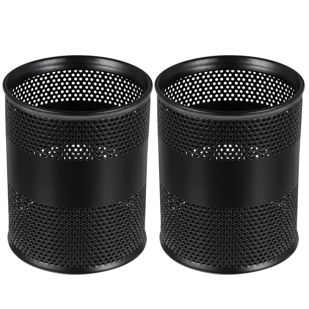 2pcs Durable Storage Box Desktop Round Punching Penrack Brush Pots for Office