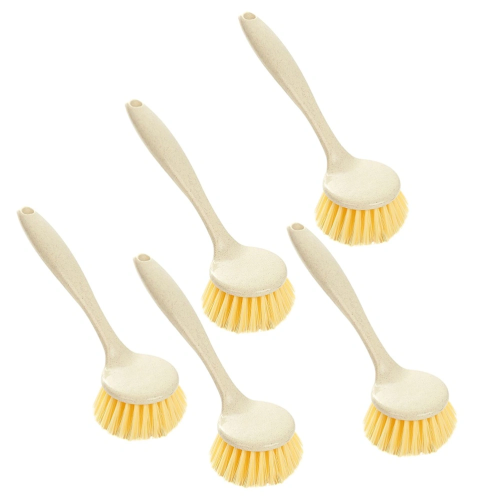 5 Pcs Kitchen Cleaning Brushes Long Handle Multifunctional Pot Pan Dish Washing Wheat Straw Brushes Cleaning Tools (As Shown)