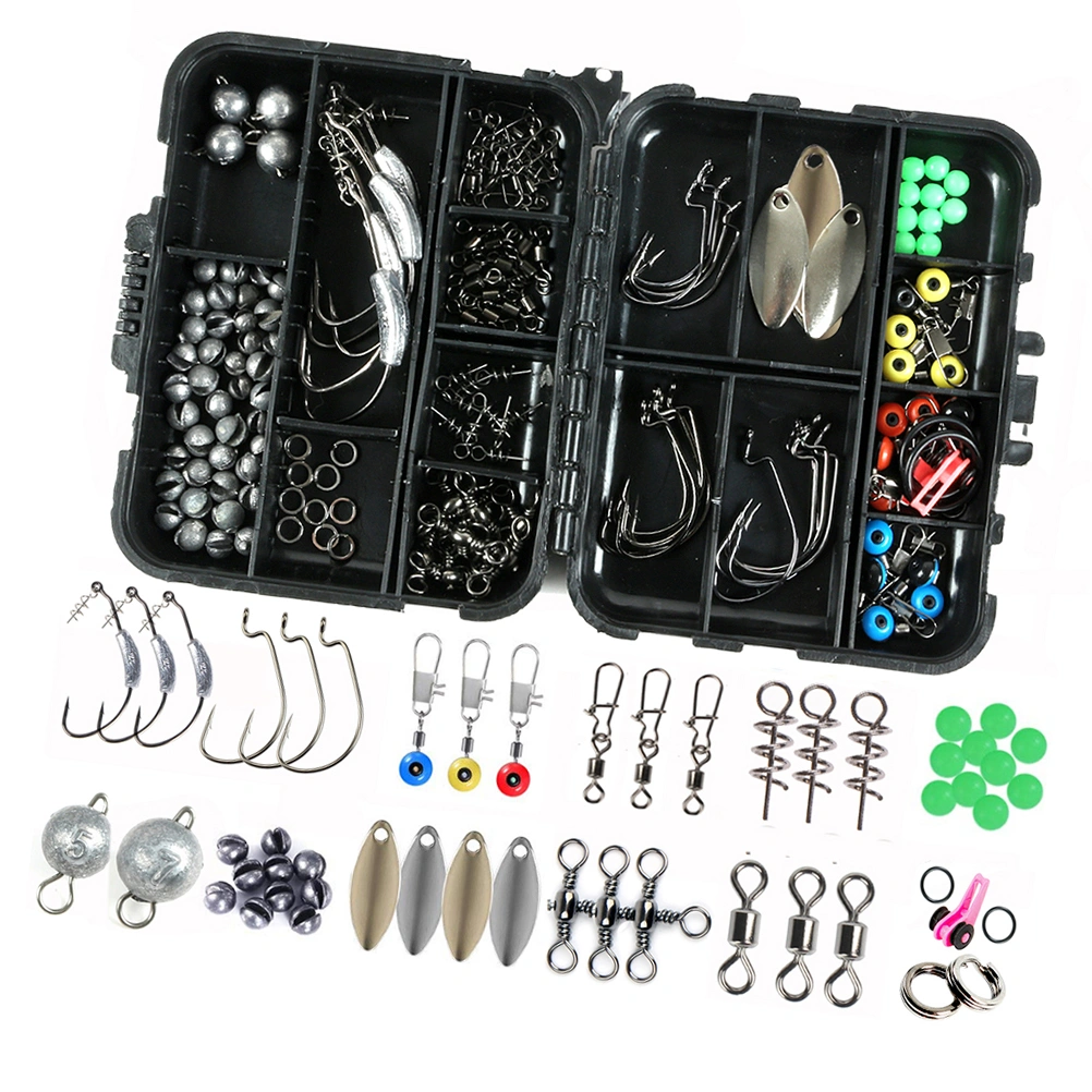 155pcs Fishing Tackle Accessories Kit Swivels Snaps Hooks Lead Sinkers Beads Box Set for Carp