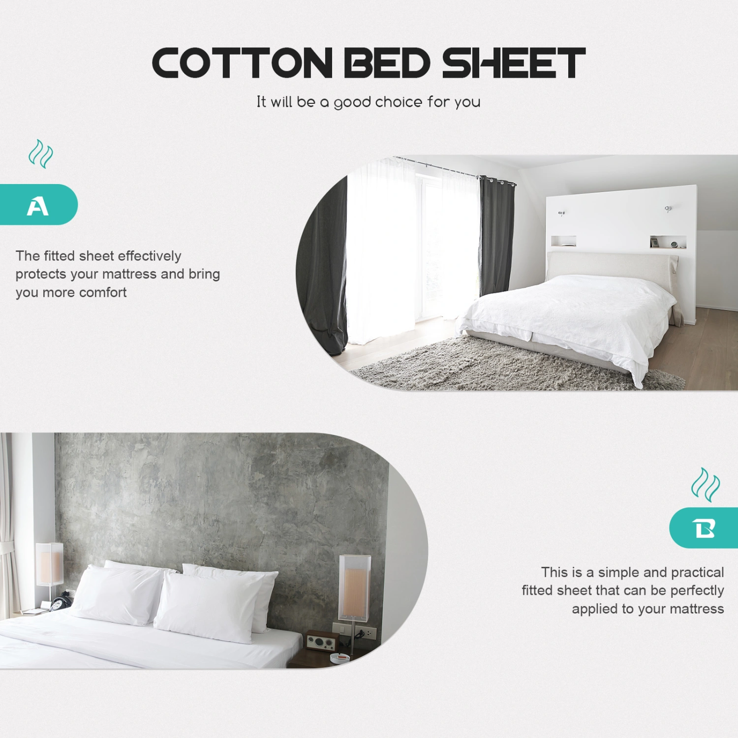 Comfortable Cotton Fitted Sheet for Home Waterproof Hotel Fitted Sheet