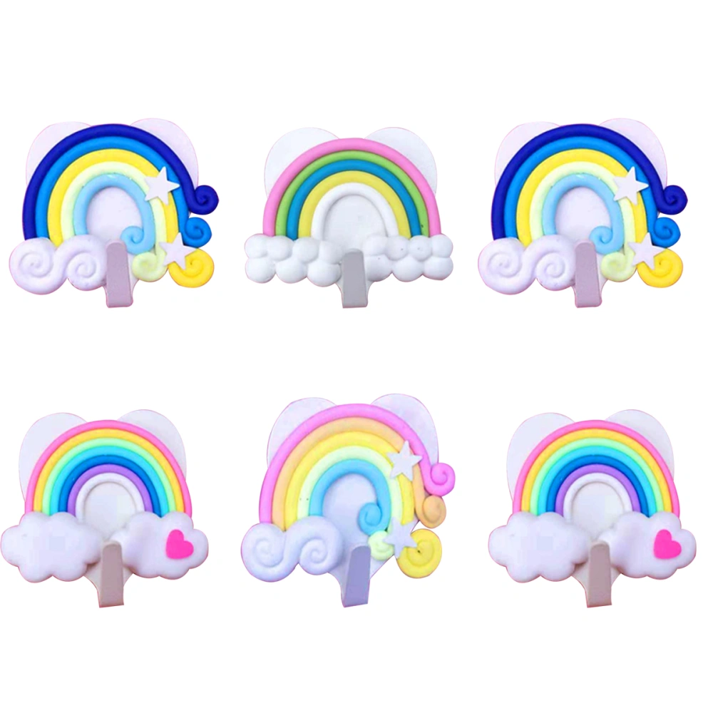 10pcs Clouds Star Rainbow Wall-mounted Hanger Wall Clothes Towels Hooks Home Decor for Bathroom Living Room Bedroom (White Glues) (Random Pattern)