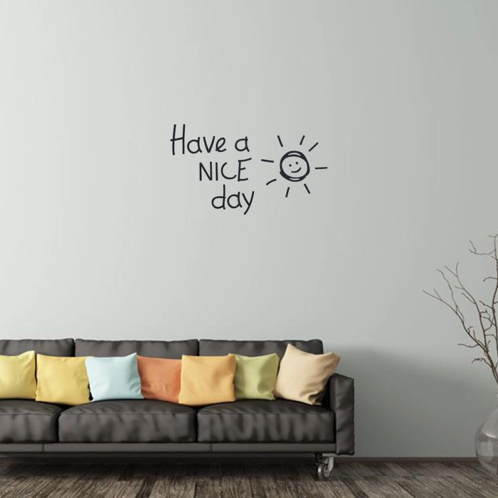 Wall Stickers Have A Nice Day Letters Lovely Sun Pattern Sticker Bedroom Home Decoration Decals Art (Black)