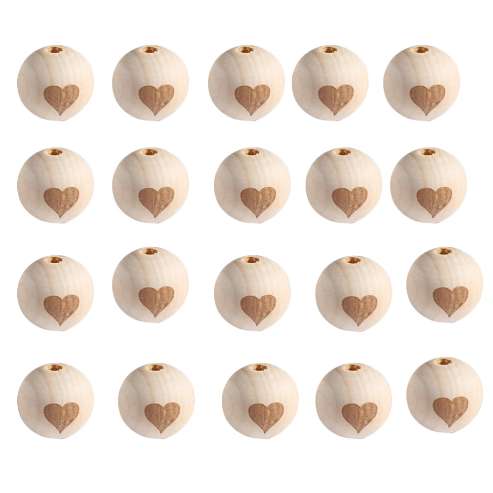 20 Pcs 20mm Unfinished Natural Color Round Beads Wooden Spacer Beads for Projects and Crafts Making(Heart Shape)