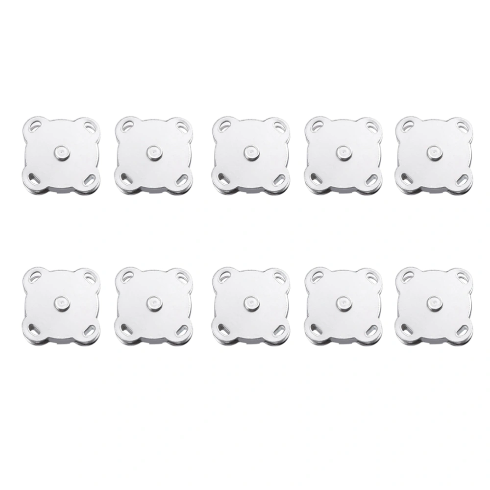 20PCS 10MM Hand-stitched Magnet Buckle Plum Blossom Magnetic Clasp Four-hole Square Magnetic Buckle Sturdy Magnetic Clasp for Sewing Craft Clothing Bag Scrapbooking Use (Silver)