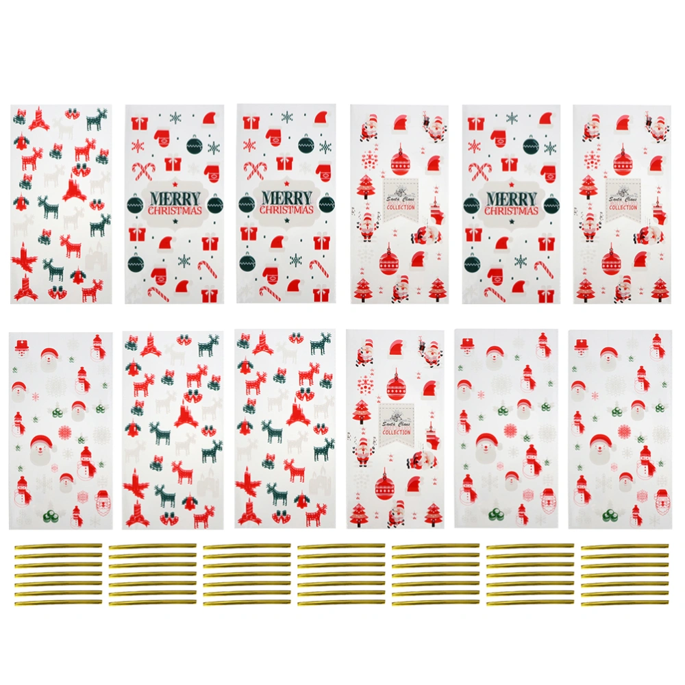 200Pcs Cellophane Treat Bags Christmas OPP Candy Bags with 200Pcs Ties